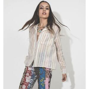 Alix Of Bohemia Chemise Patti Rainbow Stripe Button Down Top Blouse Blanche sz M